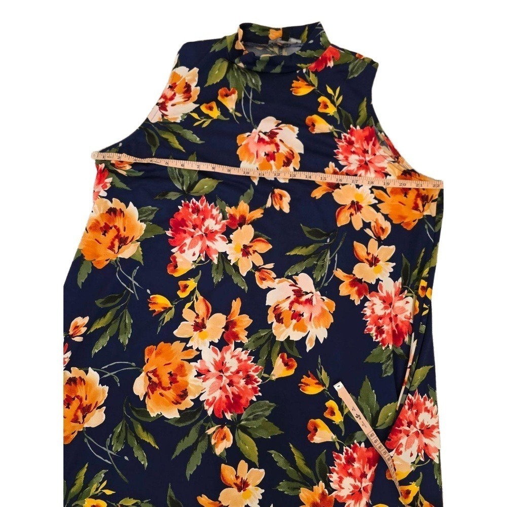 Tiana B Navy Blue Mock Neck Knee Length Sleeveless Floral Dress 1X - Picture 7 of 11